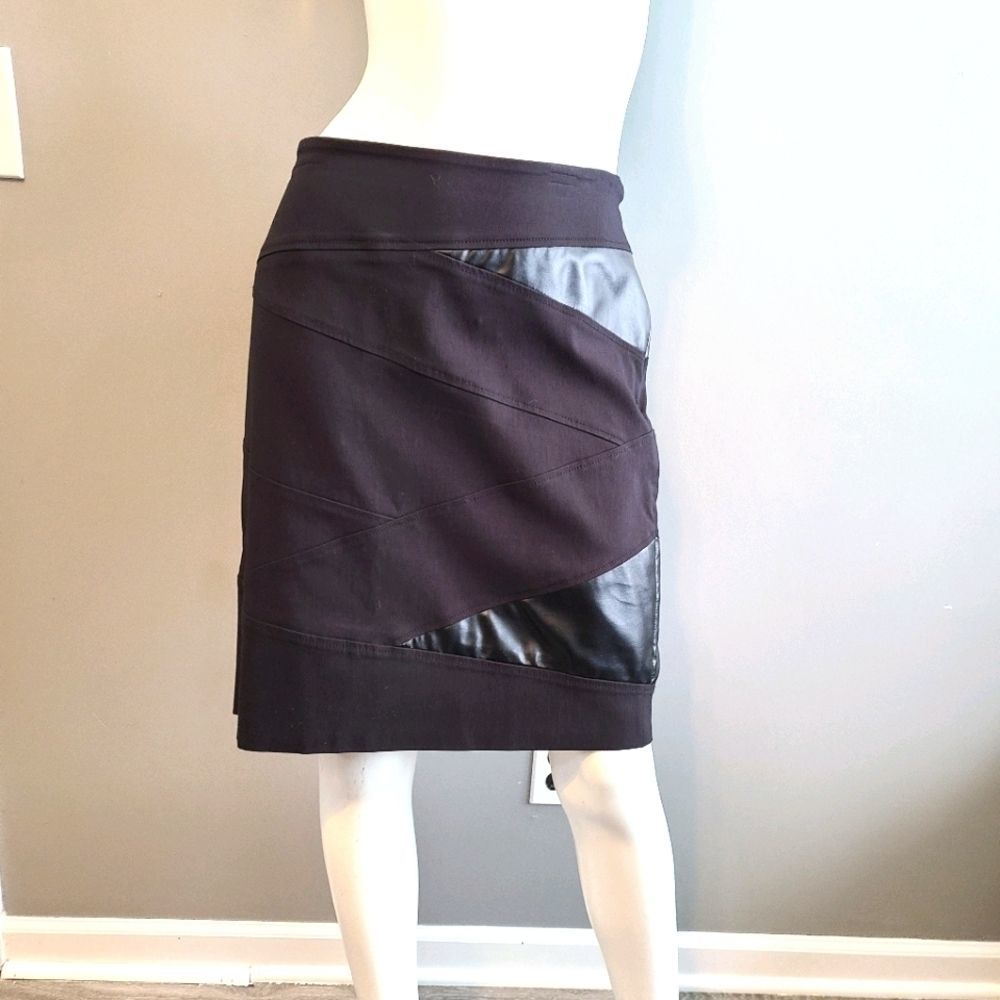 Rafaella Black Bandage Skirt with Faux Leather sz - Picture 3 of 8